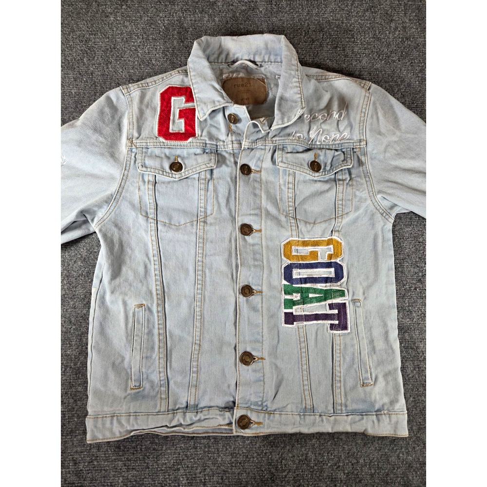 Rue21 Womens Small GOAT Reigning Champ Denim Jacket Embroidered Y2K Light Blue